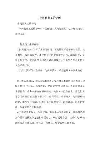 公司给员工的评语