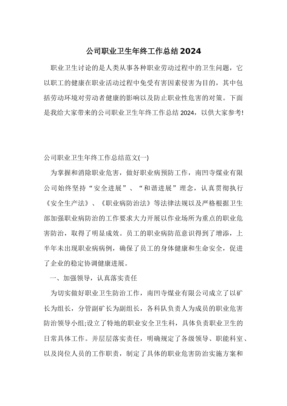 公司职业卫生年终工作总结2024_第1页