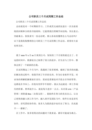 公司职员三个月试用期工作总结