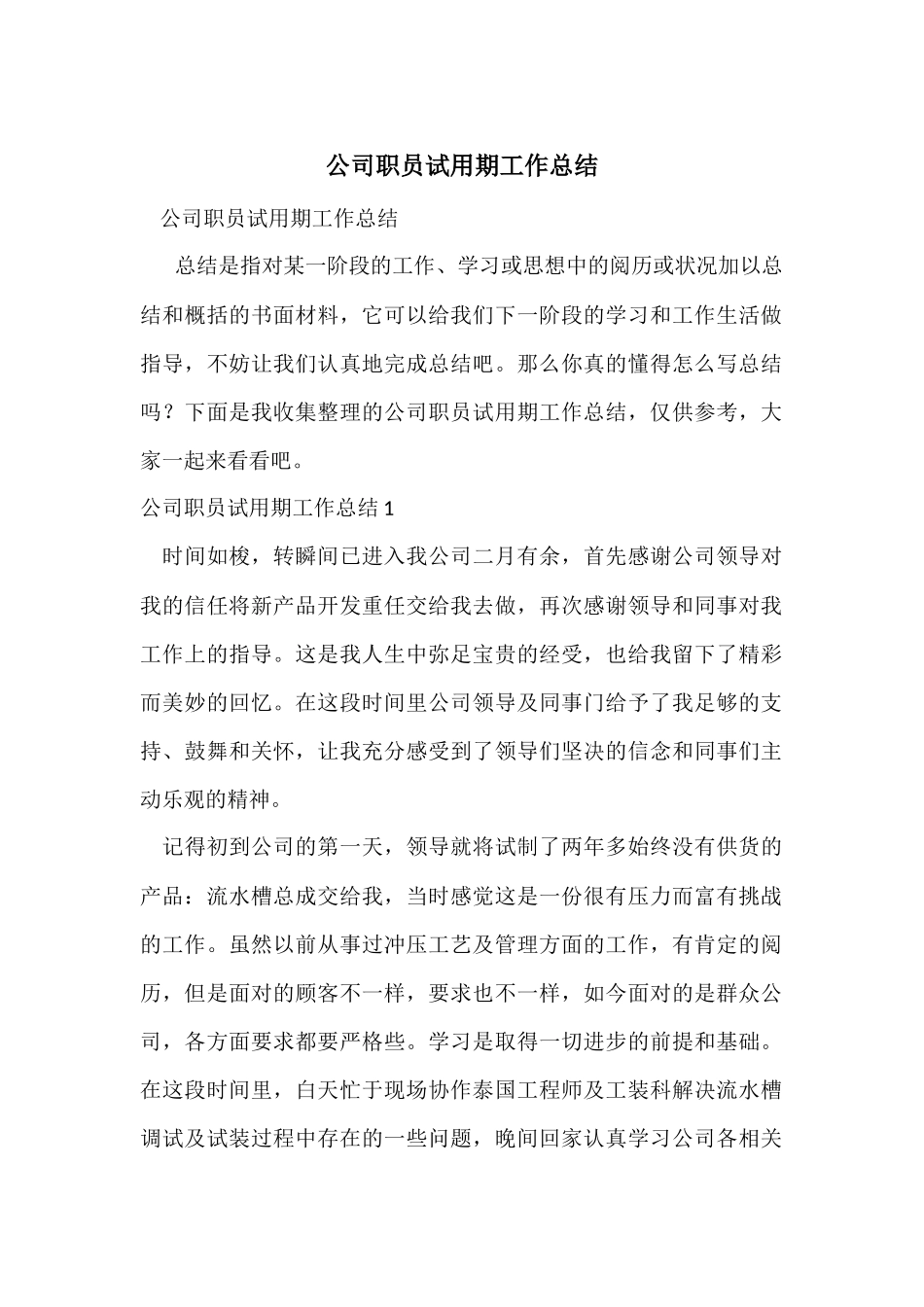 公司职员试用期工作总结_第1页