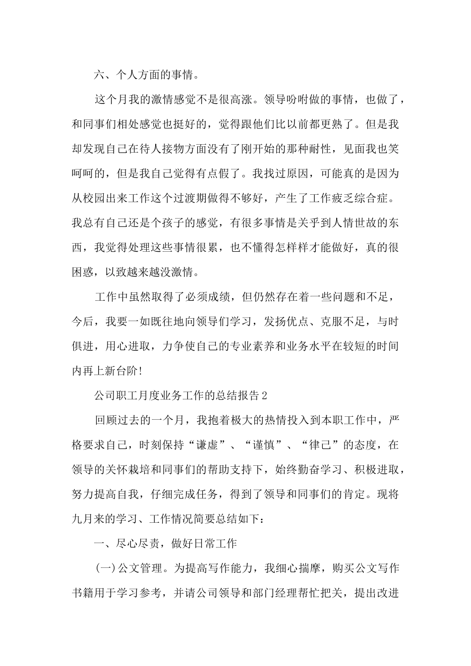 公司职工月度业务工作的总结报告5篇_第3页