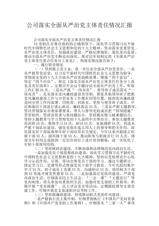 公司落实全面从严治党主体责任情况汇报