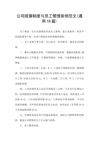 公司规章制度与员工管理条例范文