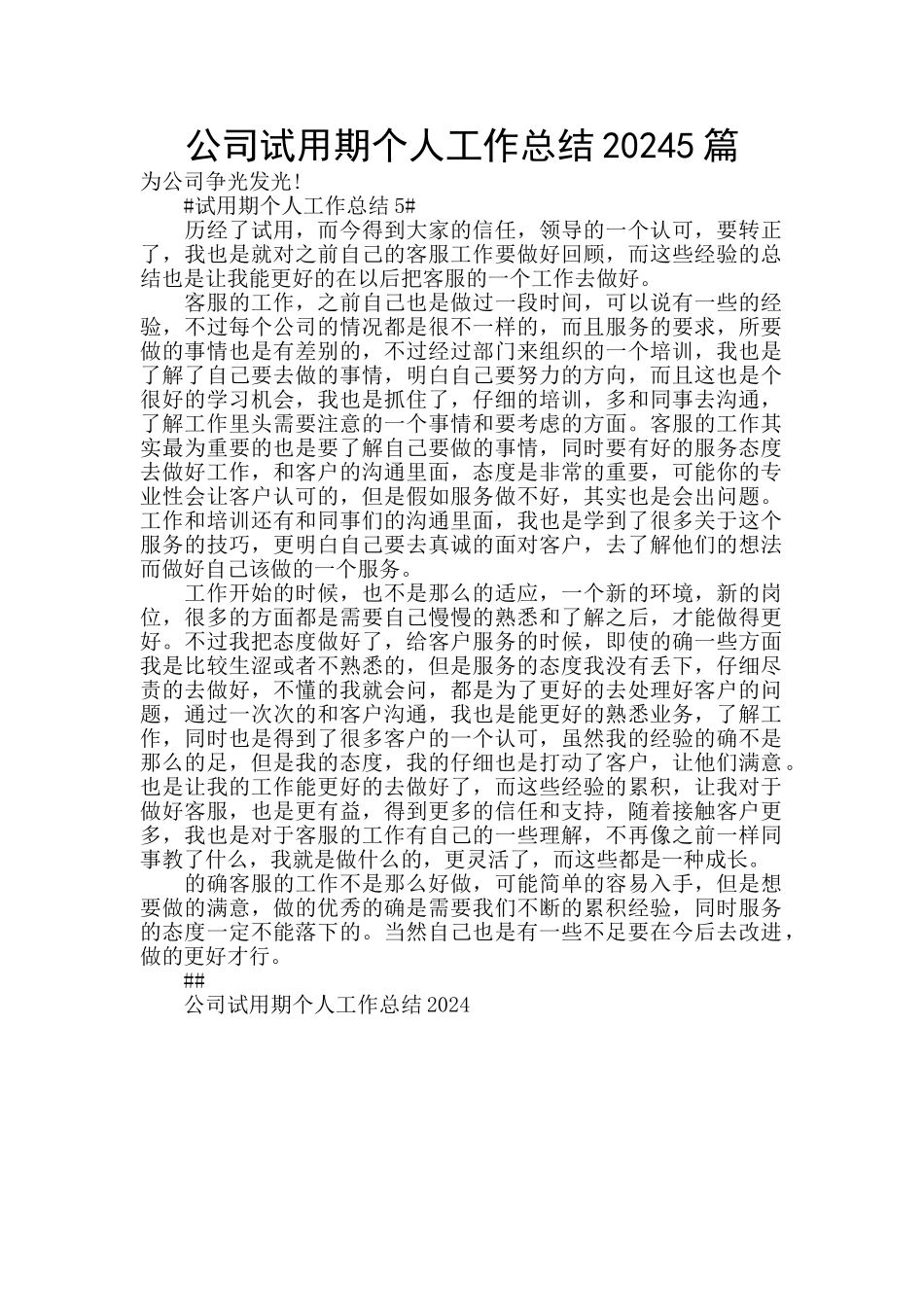 公司试用期个人工作总结20245篇_第1页