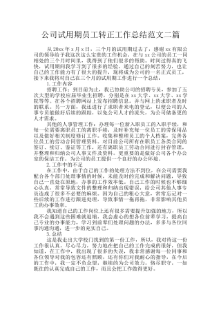 公司试用期员工转正工作总结范文二篇