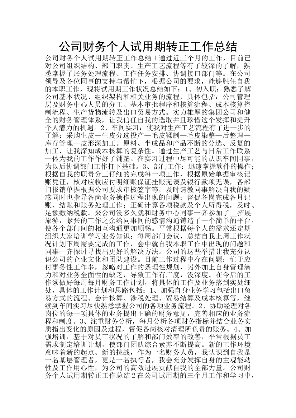 公司财务个人试用期转正工作总结_第1页
