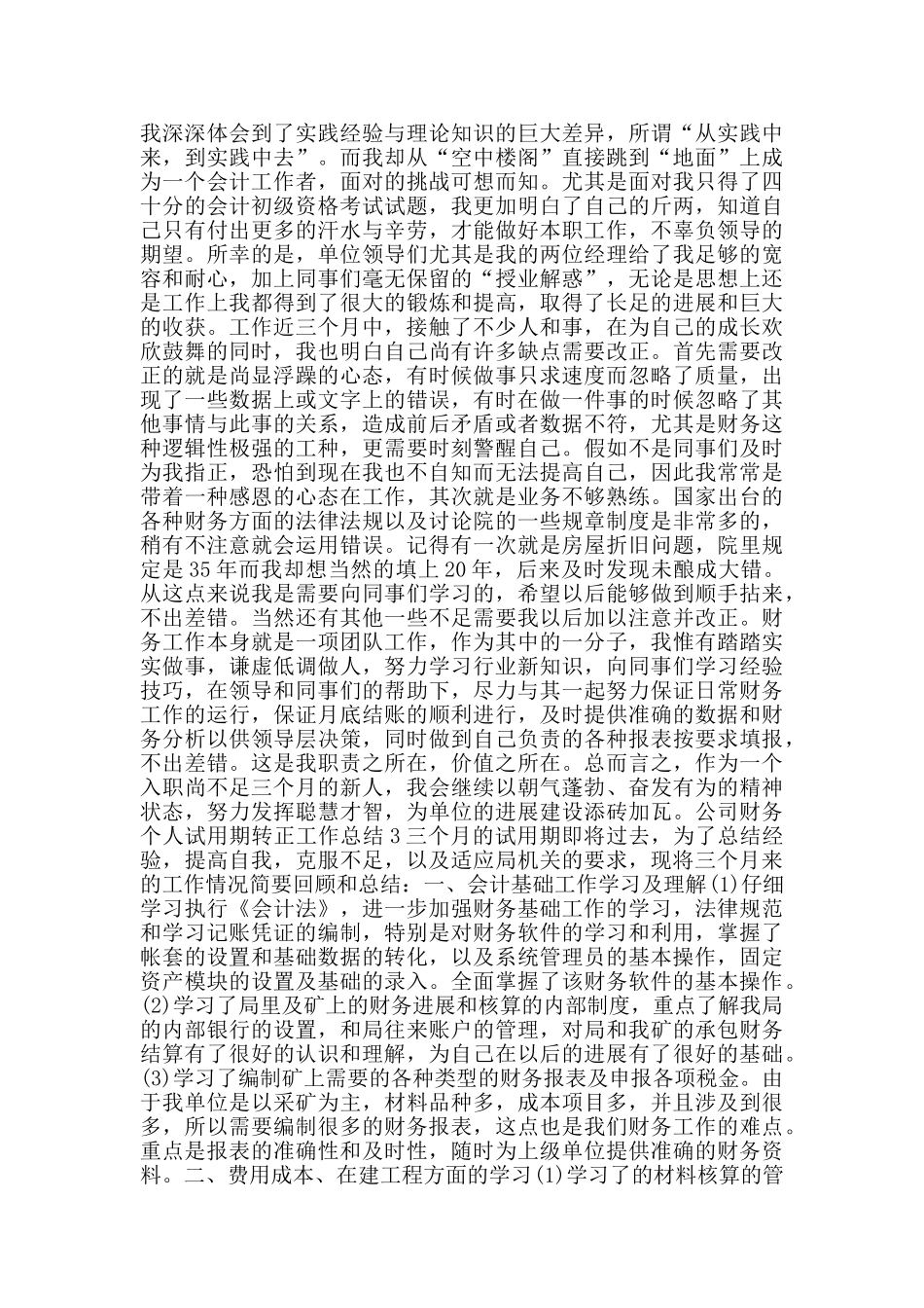 公司财务个人试用期转正工作总结_第2页