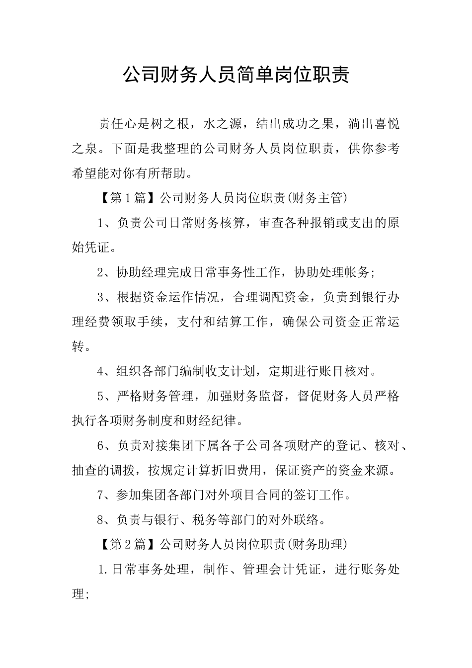 公司财务人员简单岗位职责_第1页