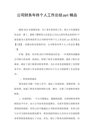 公司财务年终个人工作总结ppt精品