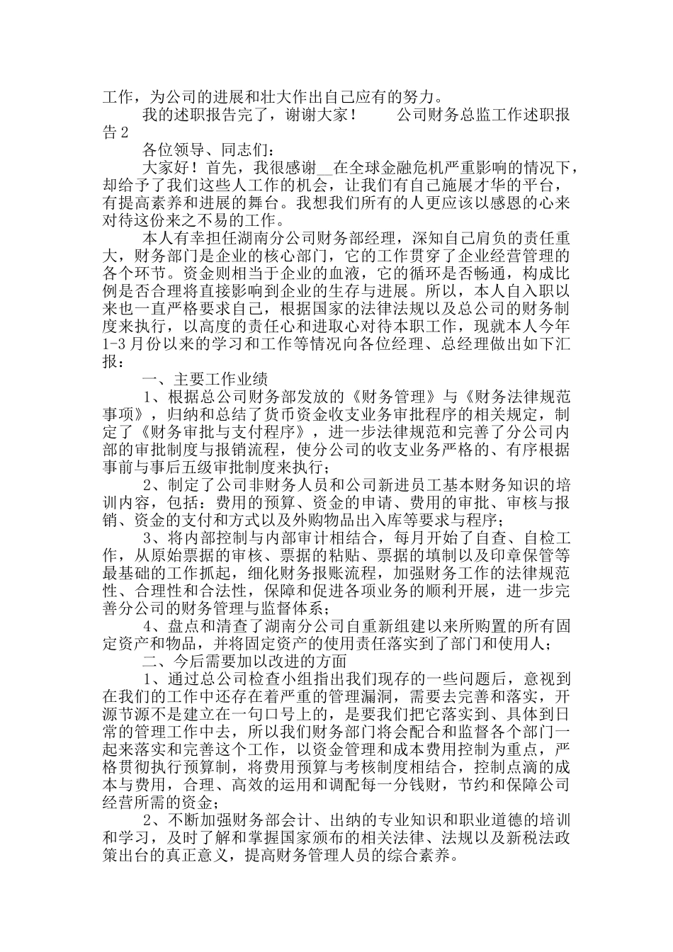 公司财务总监工作述职报告大全五篇_第2页