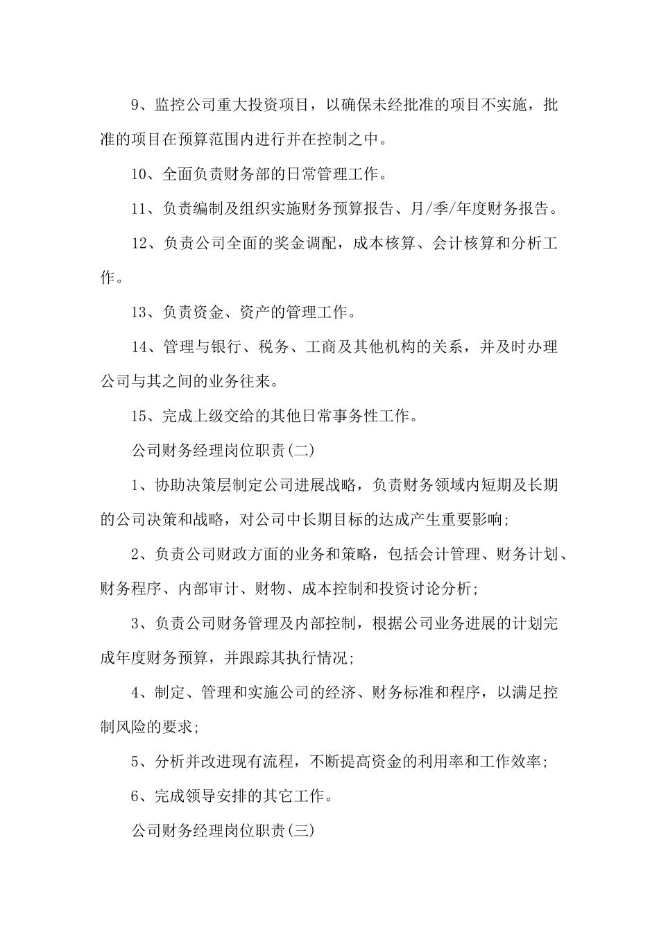 公司财务经理岗位职责范本_第2页