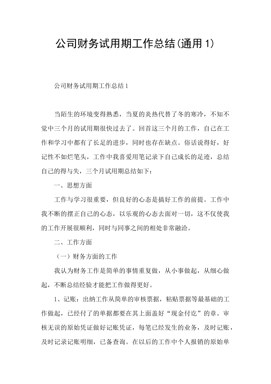 公司财务试用期工作总结_第1页