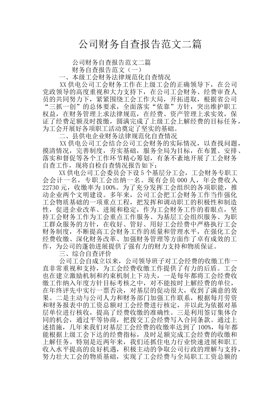 公司财务自查报告范文二篇_第1页