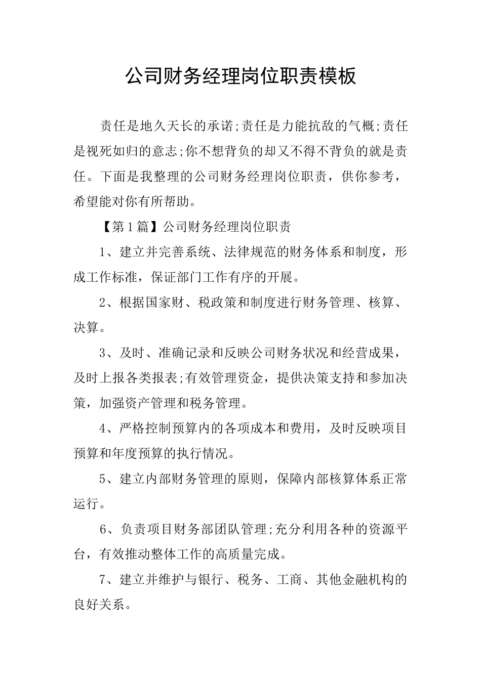 公司财务经理岗位职责模板_第1页