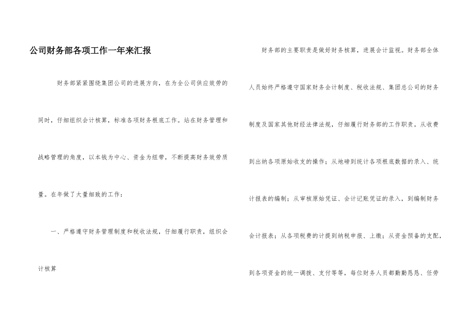 公司财务部各项工作一年来汇报_第1页