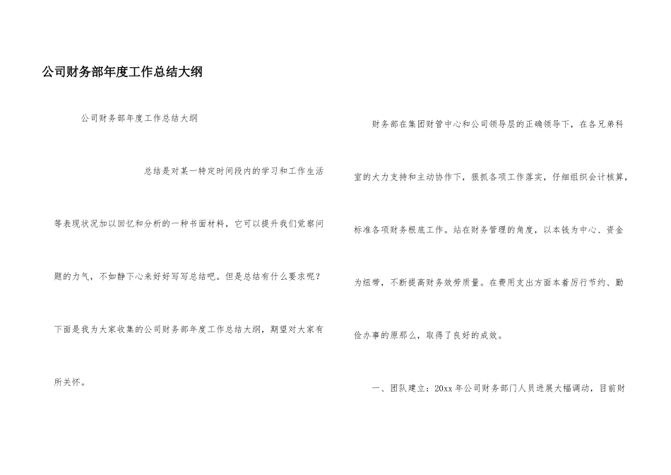 公司财务部年度工作总结大纲_第1页
