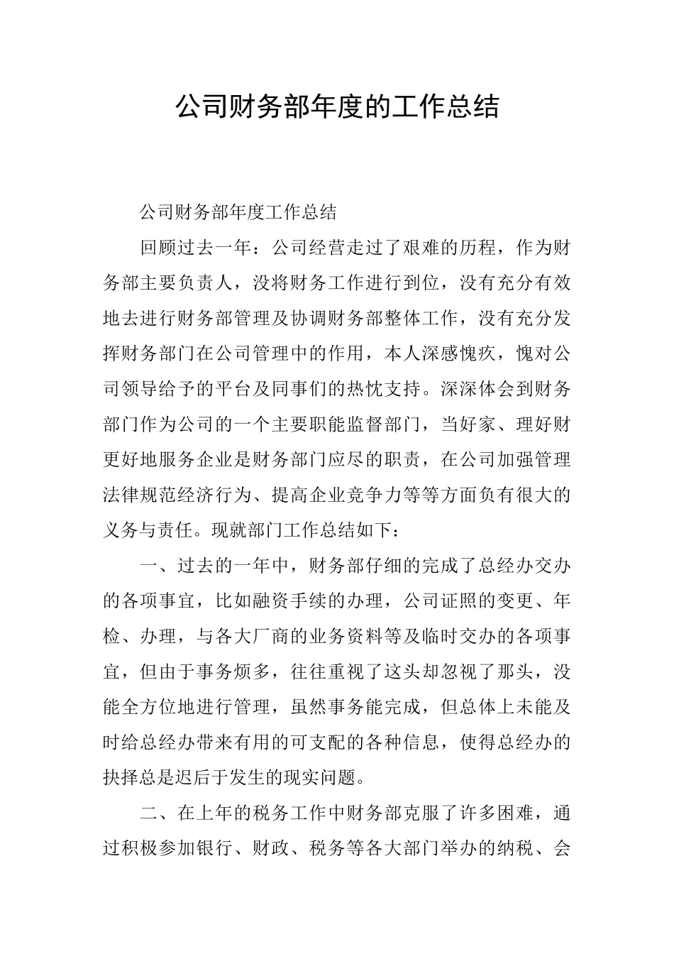 公司财务部年度的工作总结_第1页