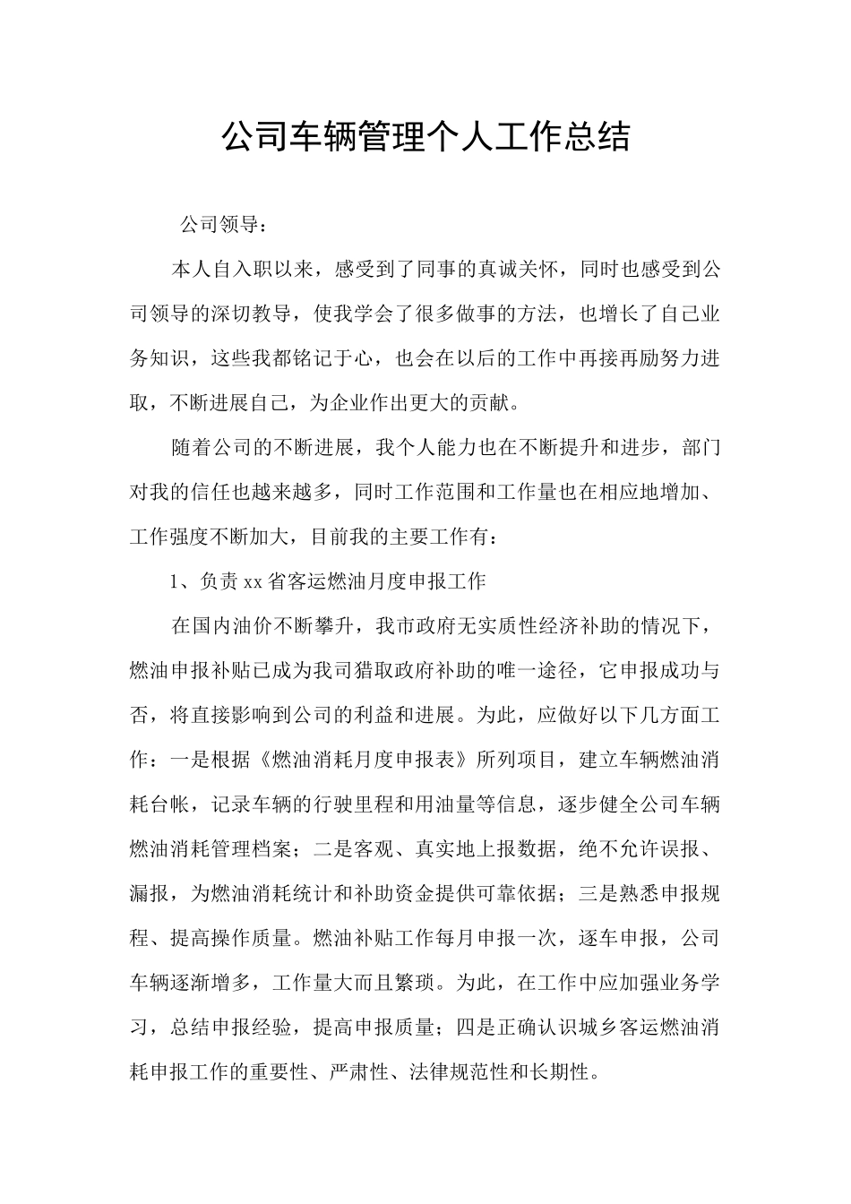 公司车辆管理个人工作总结_第1页