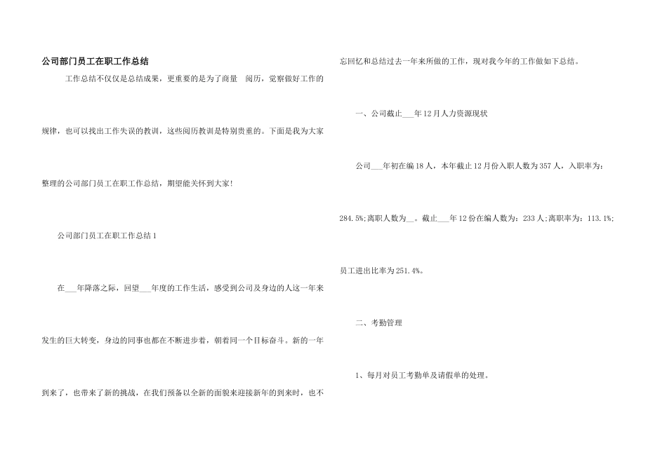 公司部门员工在职工作总结_第1页