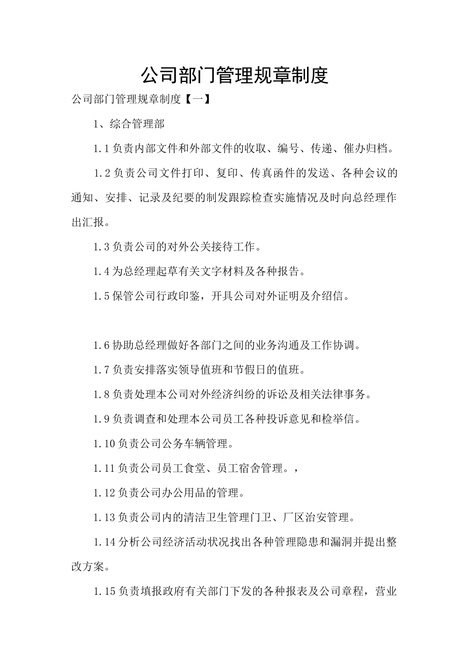 公司部门管理规章制度_第1页