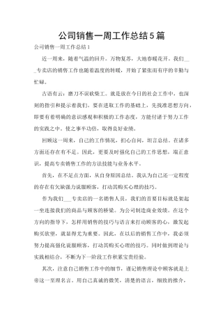 公司销售一周工作总结5篇
