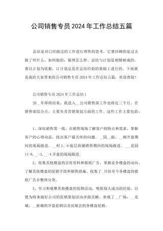 公司销售专员2024年工作总结五篇