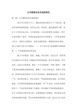 公司销售业务员述职报告