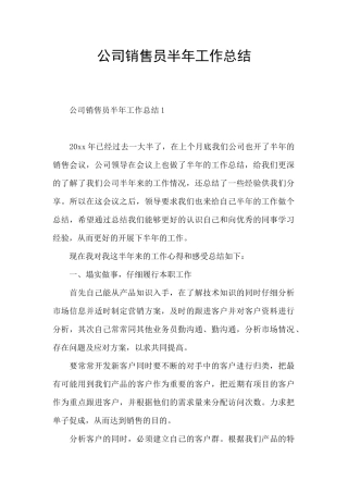公司销售员半年工作总结