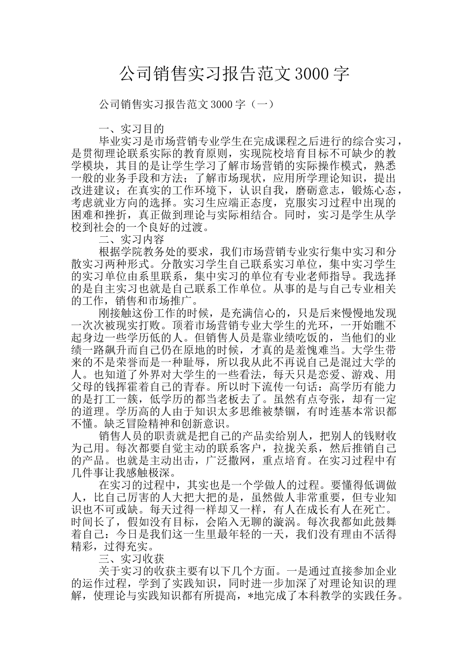 公司销售实习报告范文3000字_第1页