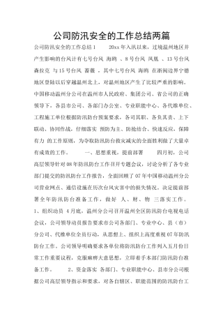 公司防汛安全的工作总结两篇