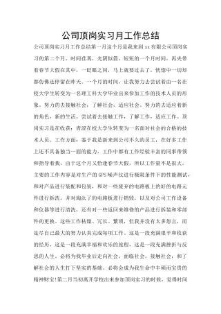 公司顶岗实习月工作总结