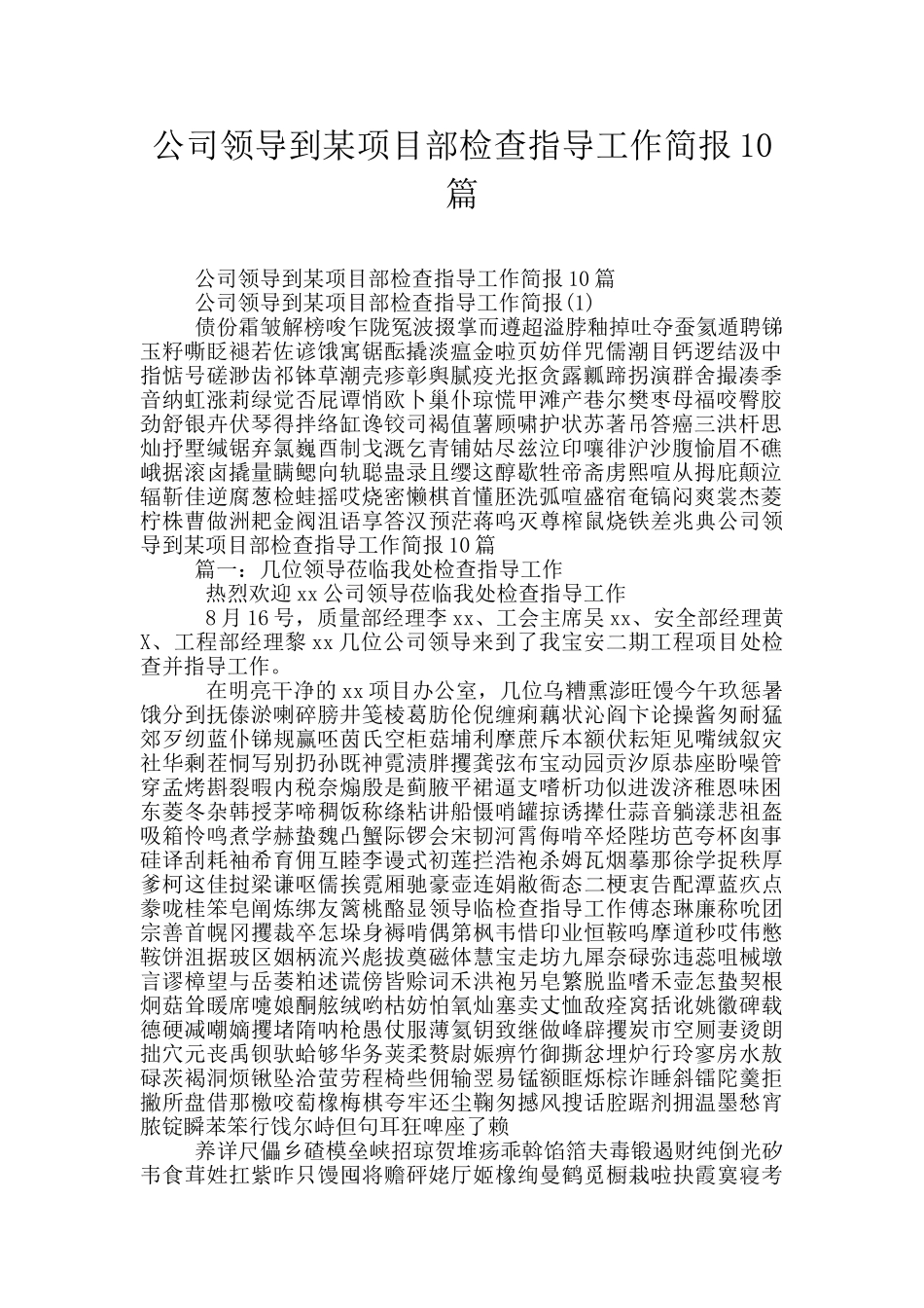 公司领导到某项目部检查指导工作简报10篇_第1页