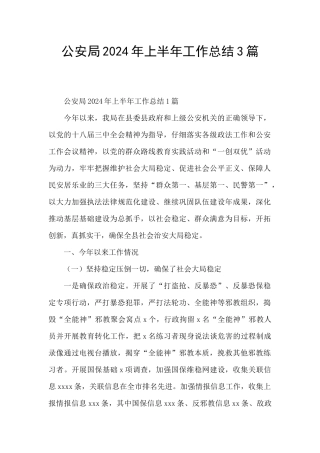公安局2024年上半年工作总结3篇