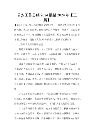 公安工作总结2024展望2024年