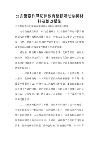 公安警察作风纪律教育整顿活动剖析材料及整改措施