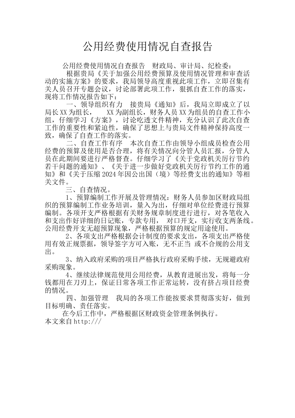 公用经费使用情况自查报告_第1页