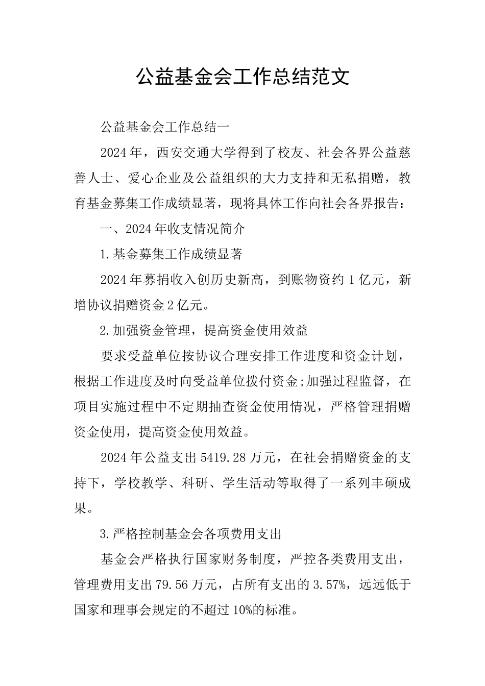 公益基金会工作总结范文_第1页