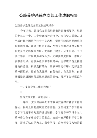 公路养护系统党支部工作述职报告