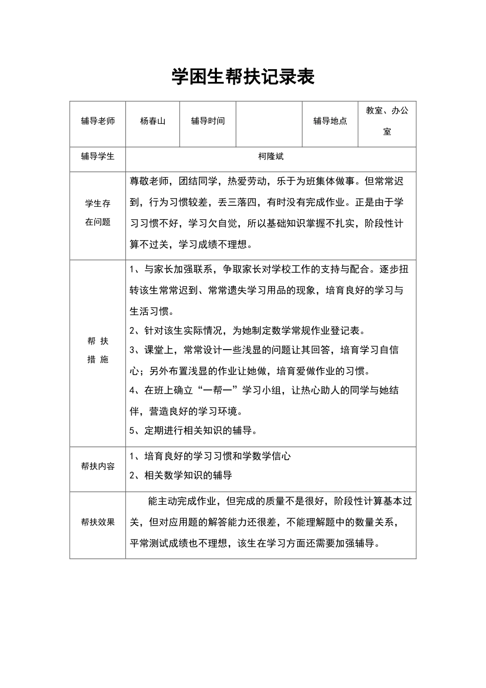 六学困生帮扶记录表_第2页