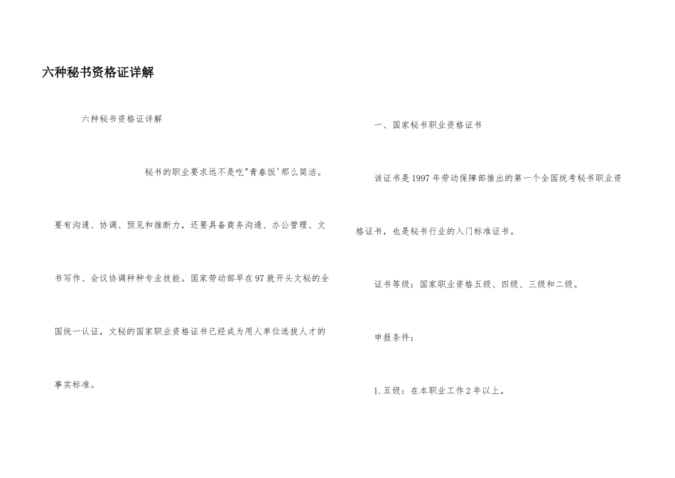 六种秘书资格证详解_第1页