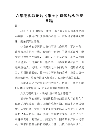 六集电视政论片《雄关》宣传片观后感5篇