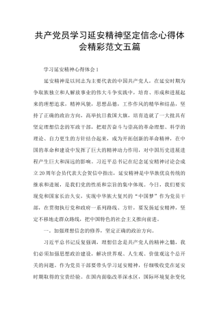 共产党员学习延安精神坚定信念心得体会精彩范文五篇