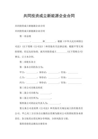 共同投资成立新能源企业合同