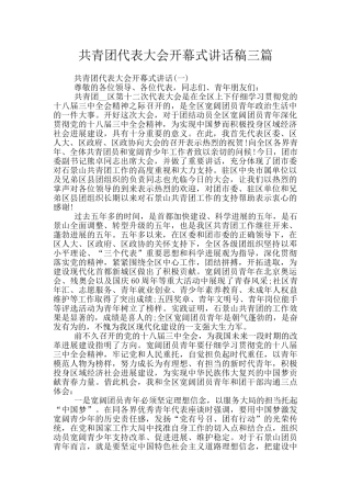 共青团代表大会开幕式讲话稿三篇