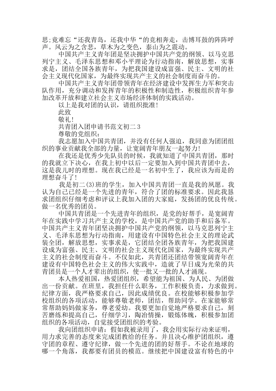 共青团入团申请书范文初二_第2页