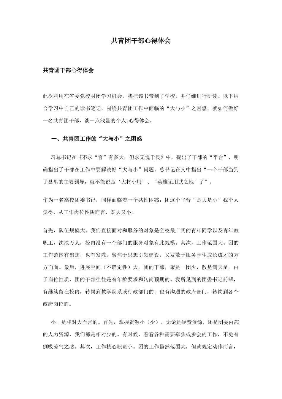 共青团干部心得体会_第1页