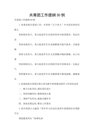 共青团工作提纲30例