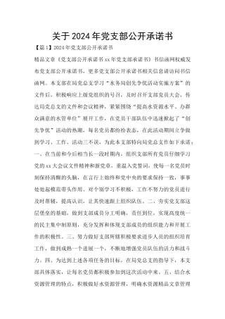 关于2024年党支部公开承诺书