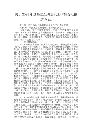 关于2024年县基层组织建设工作情况汇报