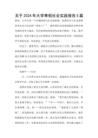 关于2024年大学寒假社会实践报告5篇